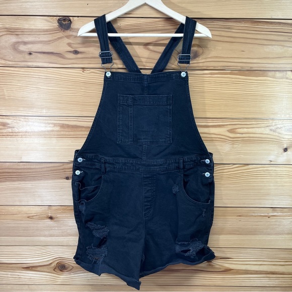Arizona Jeans Denim Shortalls XXL Black Wash Overall Shorts Stretch Distress B57 - Picture 1 of 12